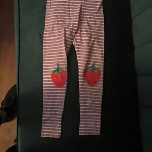 Mini Boden Purple Striped Leggings with Strawberry Design